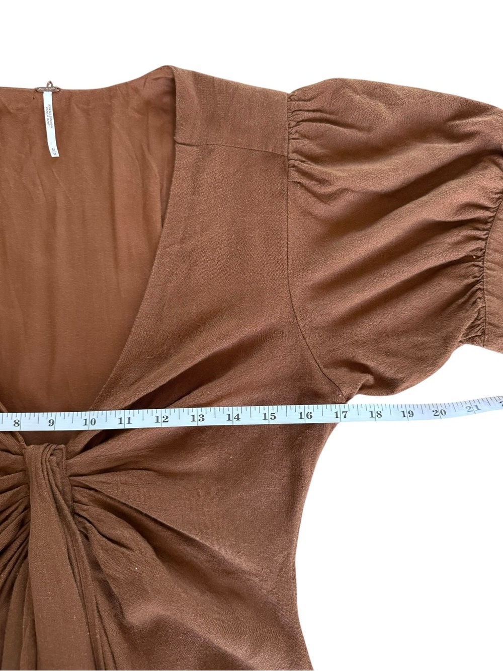Free People Vintage Summer Midi Dress M Chocolate Swirl Twist Front Linen Blend - Picture 12 of 16